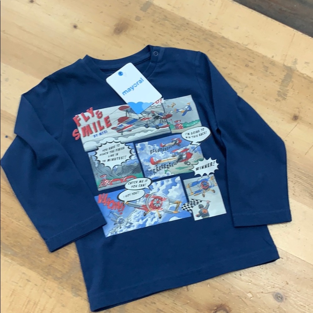 Navy boys long sleeve airplane T-shirt